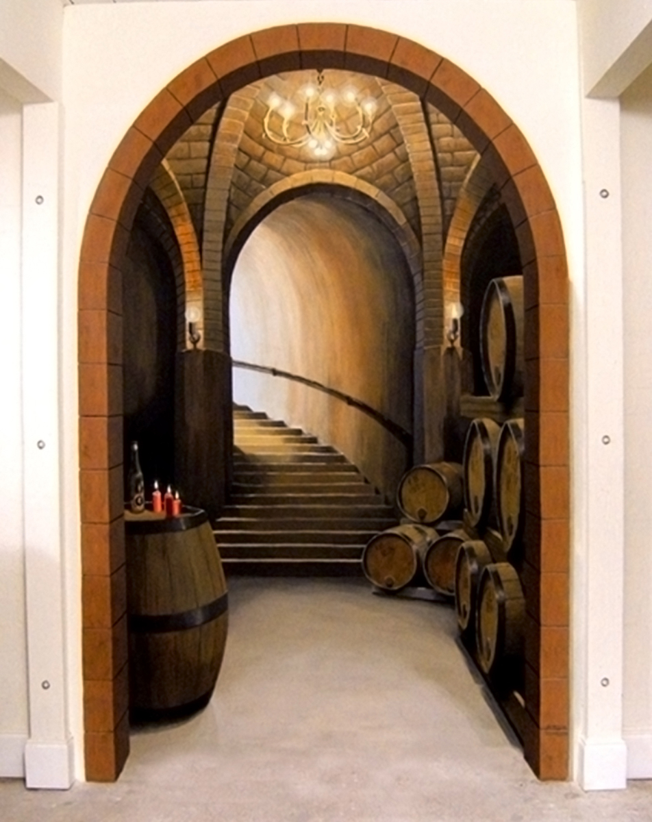 Tromp L'oeil mural of a wine cellar by Joe Pagac