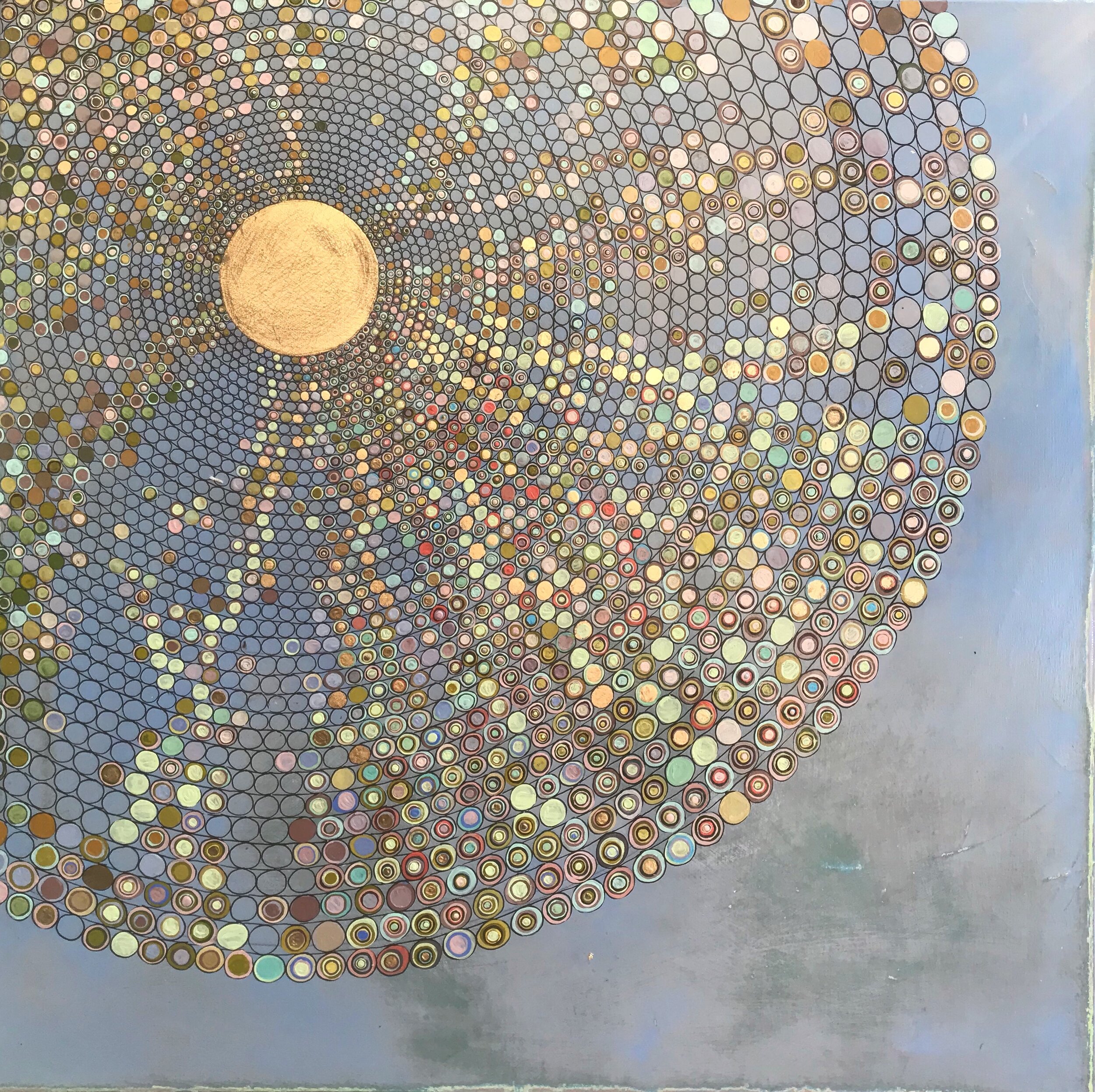 Of the Cosmos Round Mixed media fiber art painting by Calla Michaelides  Lokku