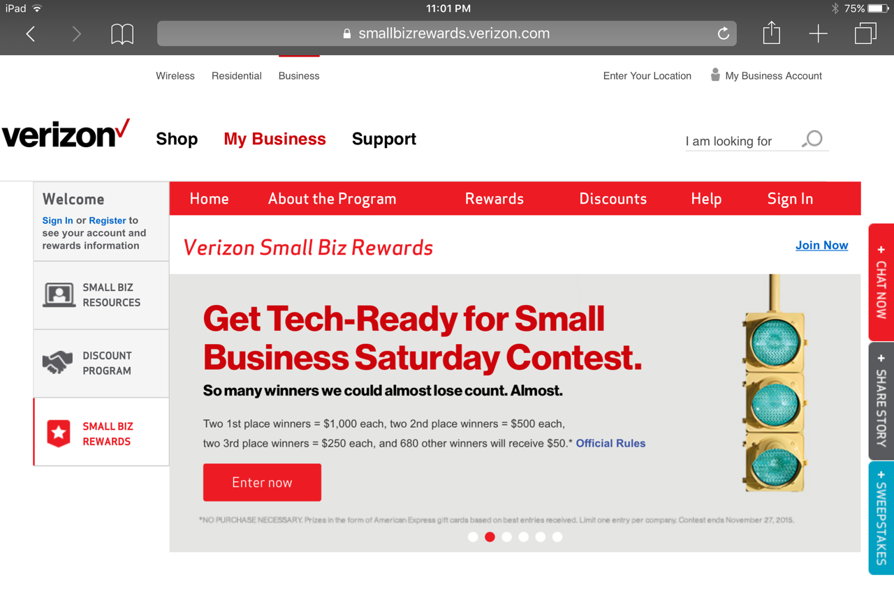  A web banner for Verizon Small Biz Rewards 