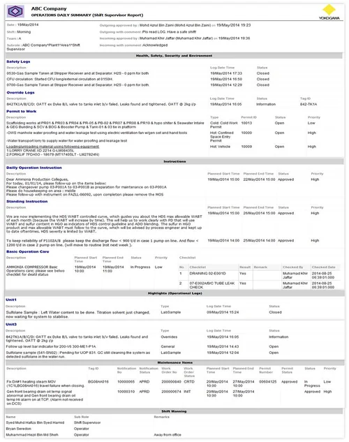 Production Shift Handover Template Tutoreorg Master Of Documents