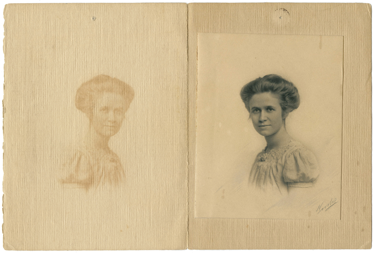 Years of being folded onto itself stained the left side of this photo with a mirror image.