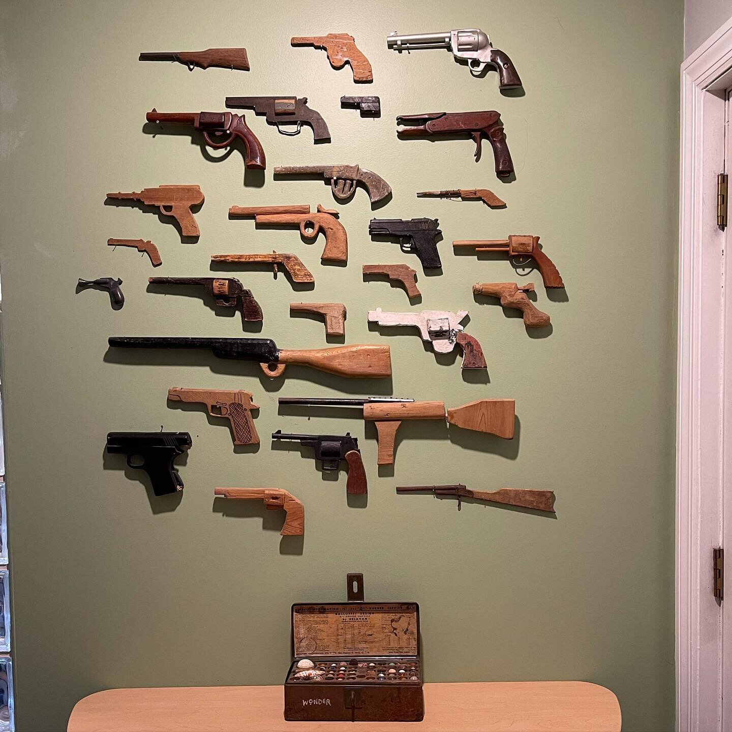 THIS COLLECTION of handmade toy guns from the 1940s - 1960s is now available as I need the wall space. (Includes 3 Ray Guns) This collection has been exhibited in at least  2 museums. DM if interested.