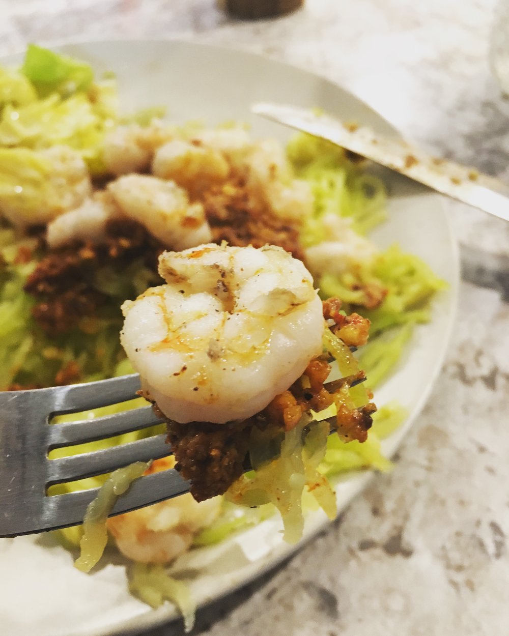 shrimp w/ romesco sauce over zoodles