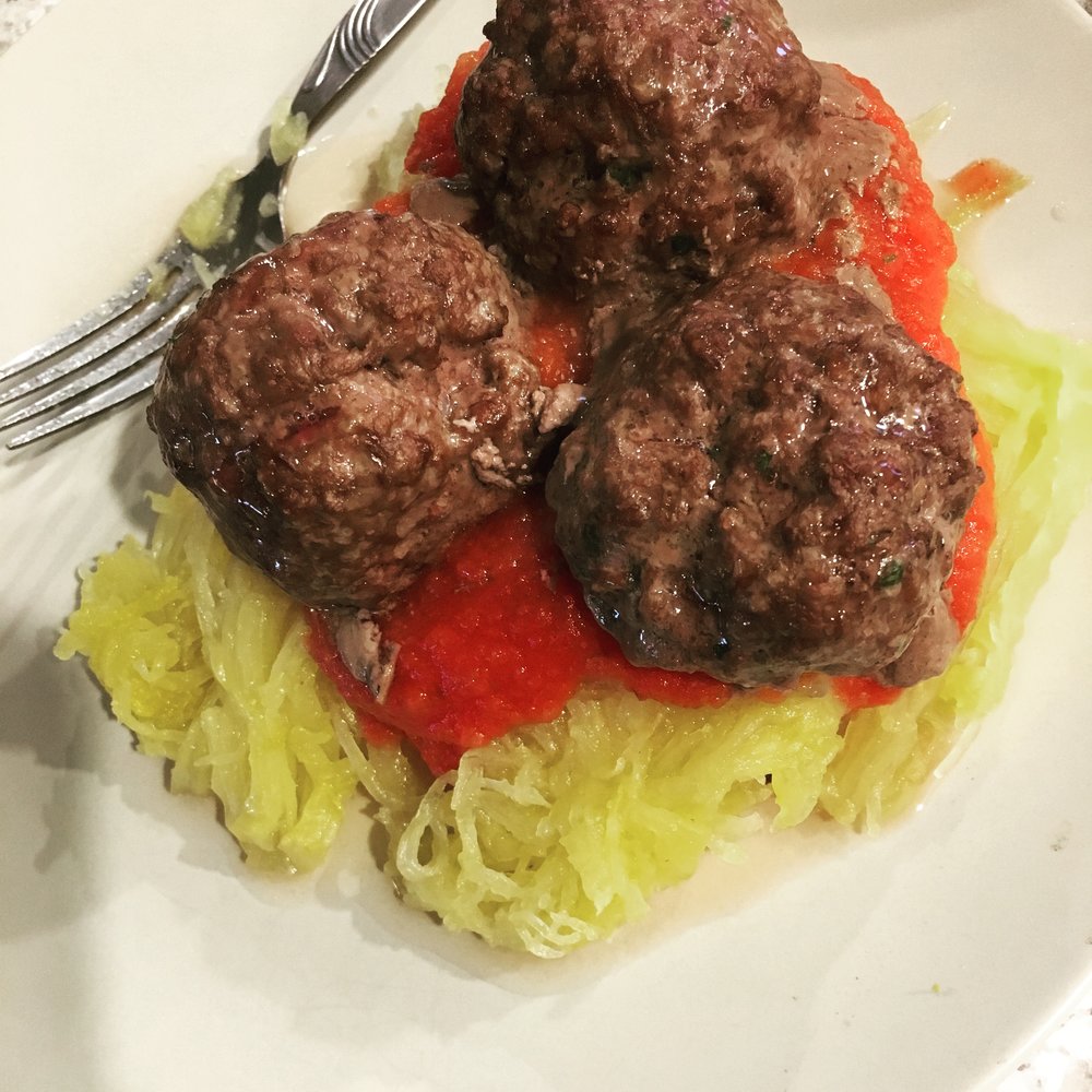 grassfed meatballs over spaghetti squash