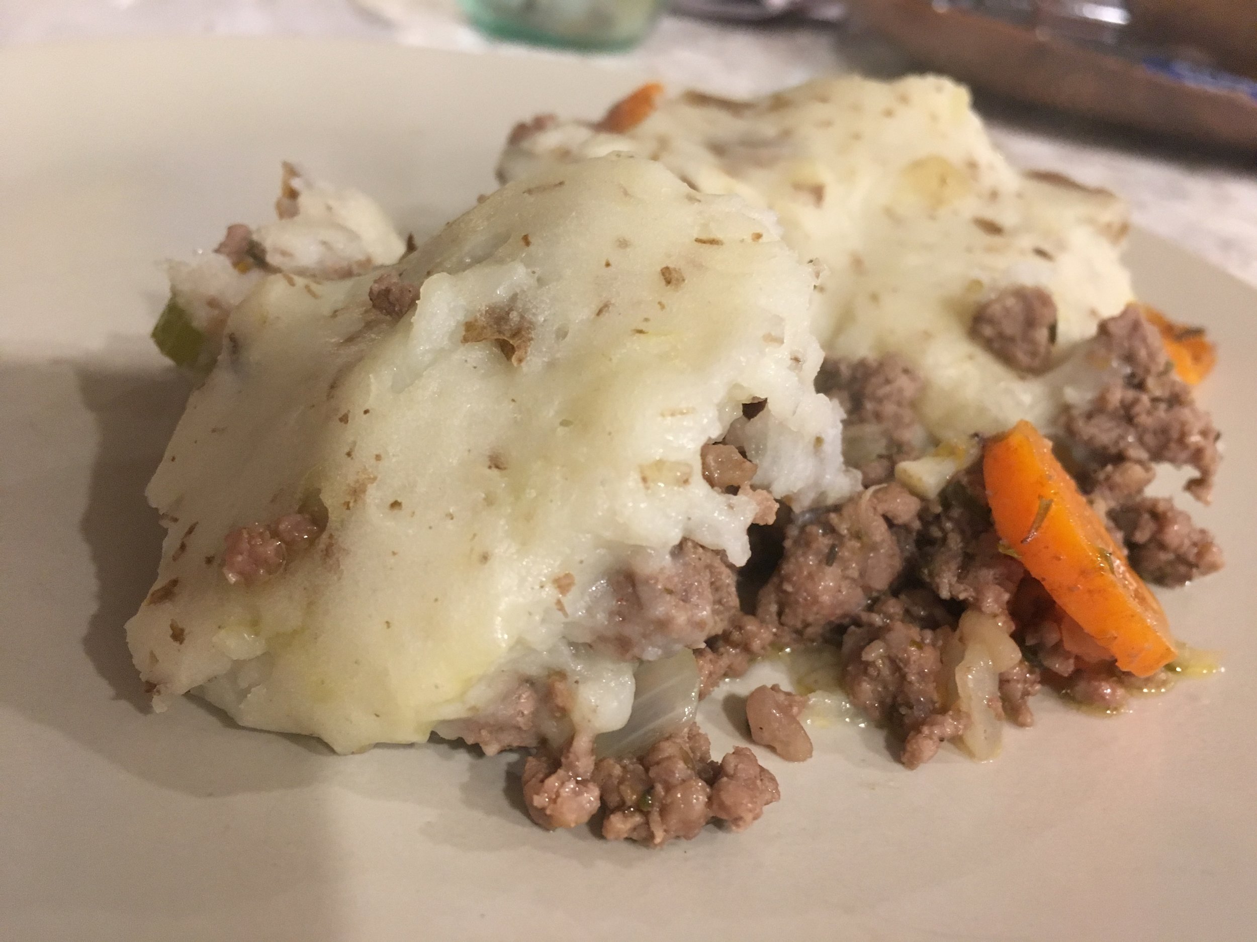 shepherd's pie w/ russet potatoes on top (alt version with sweet potatoes)