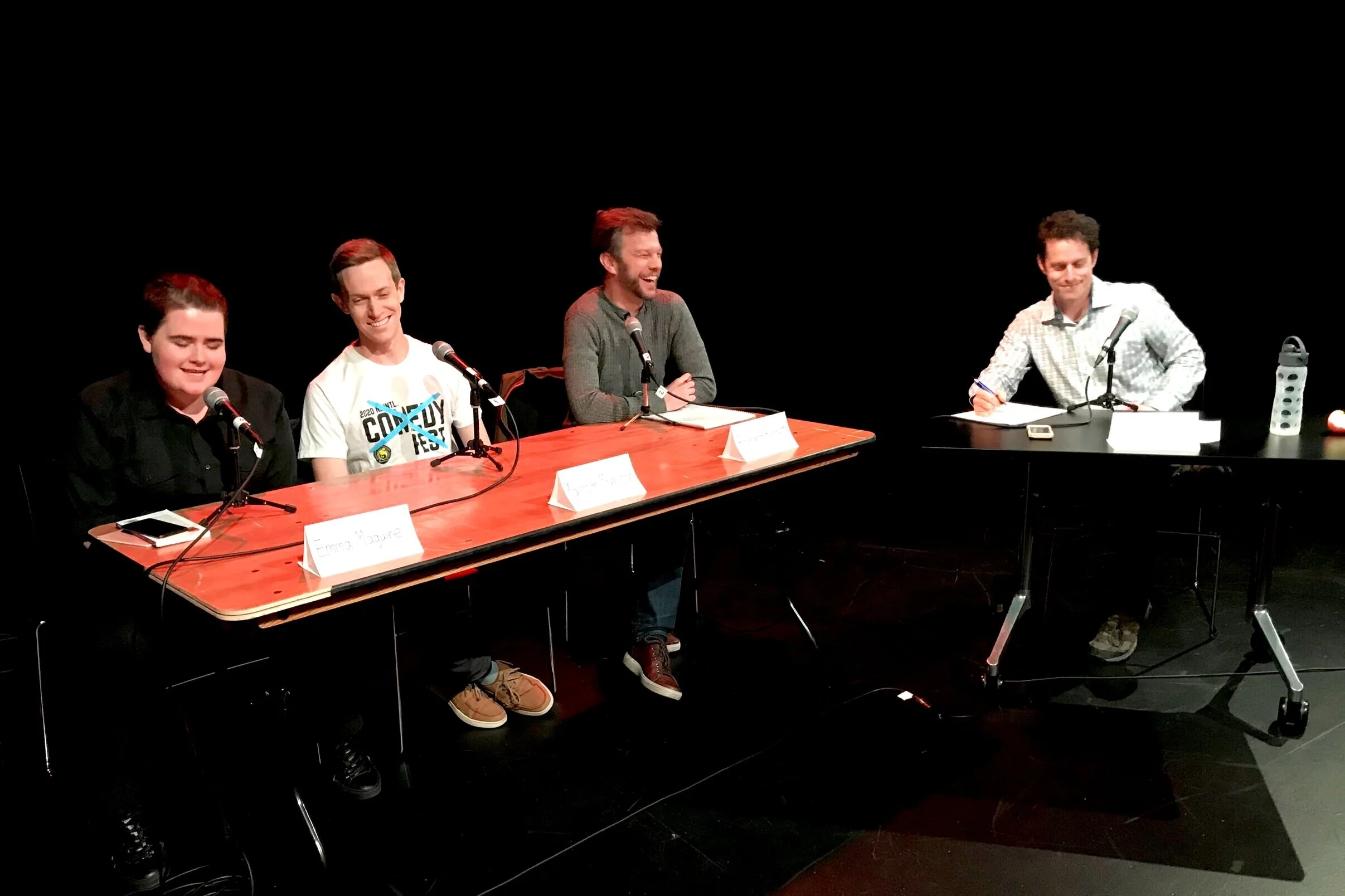 The panelists of The Many Faces of Improv: (L-R) Emma Maguire, Malcolm Morrison, Brendon Bennetts, Ben Zolno