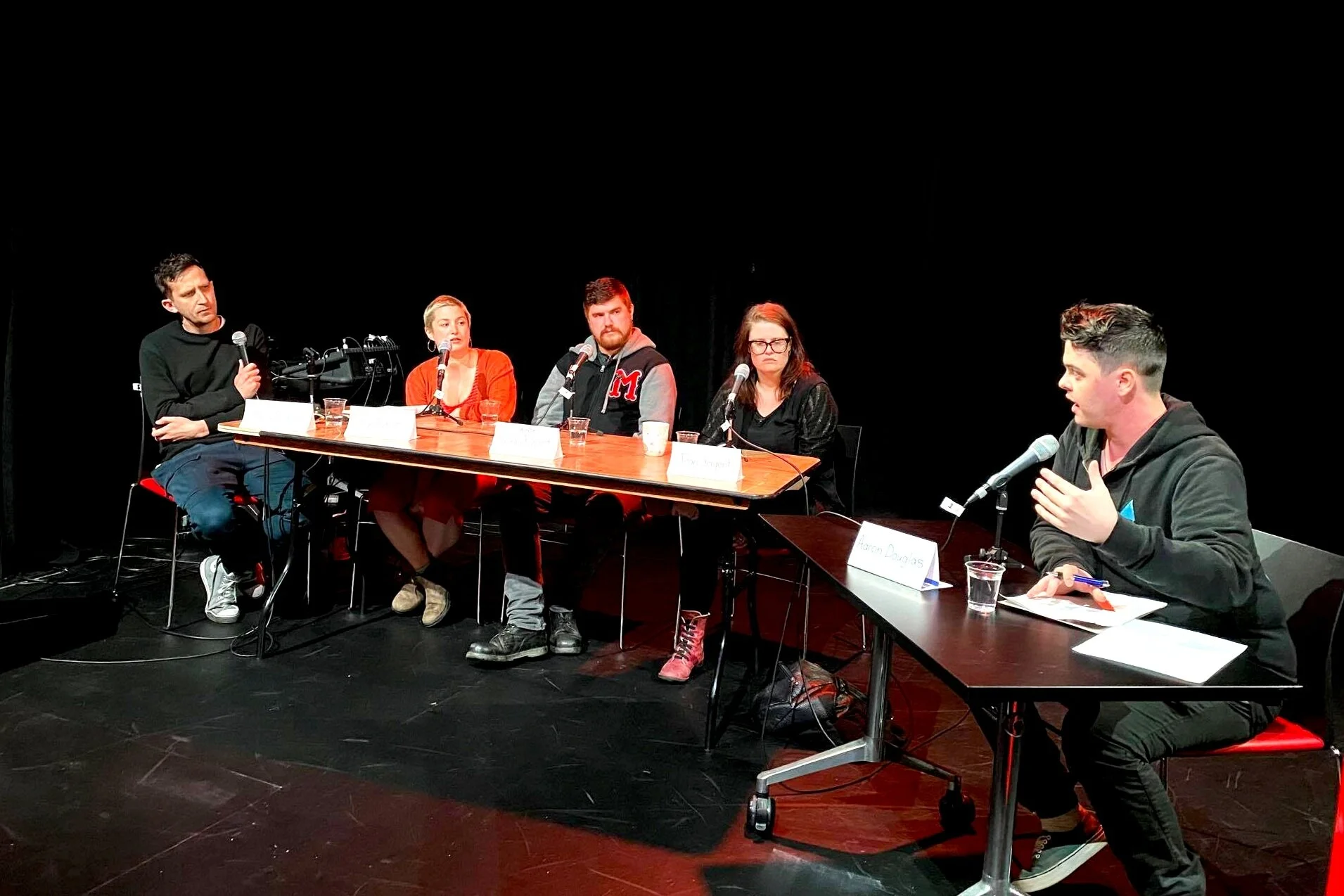 The panelists of Truth, Authenticity &amp; Characterisation: (L-R) Kris Beattie, Liz Butler, Brendan West, Jean Sergent, Aaron Douglas