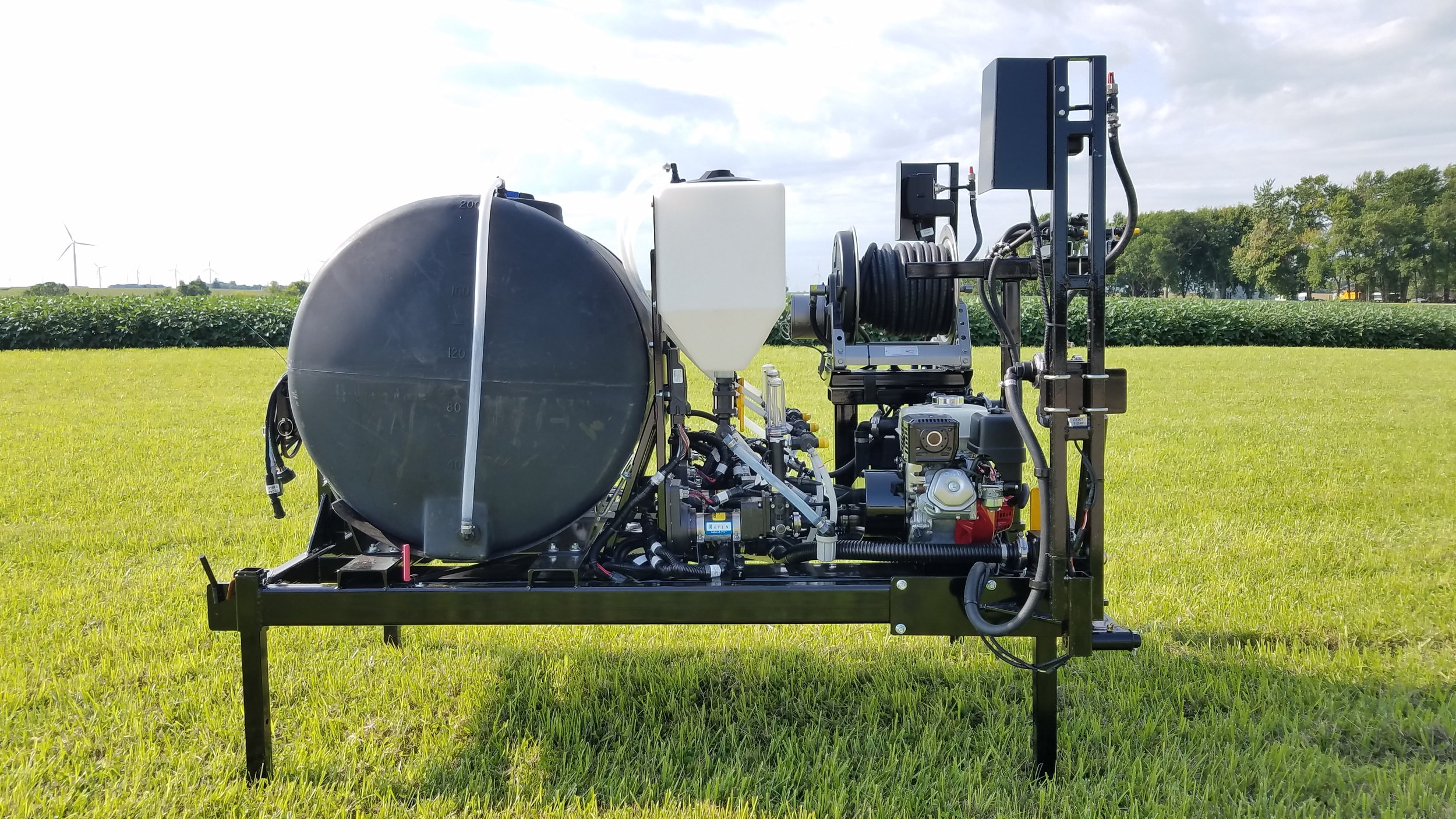  Load this sprayer in the back of your pickup or pick it up with your tractors 3-pt. to spray road ditches or pastures among other things. Includes gas powered centrifugal pump along with the capability of direct injecting up to three chemicals and s
