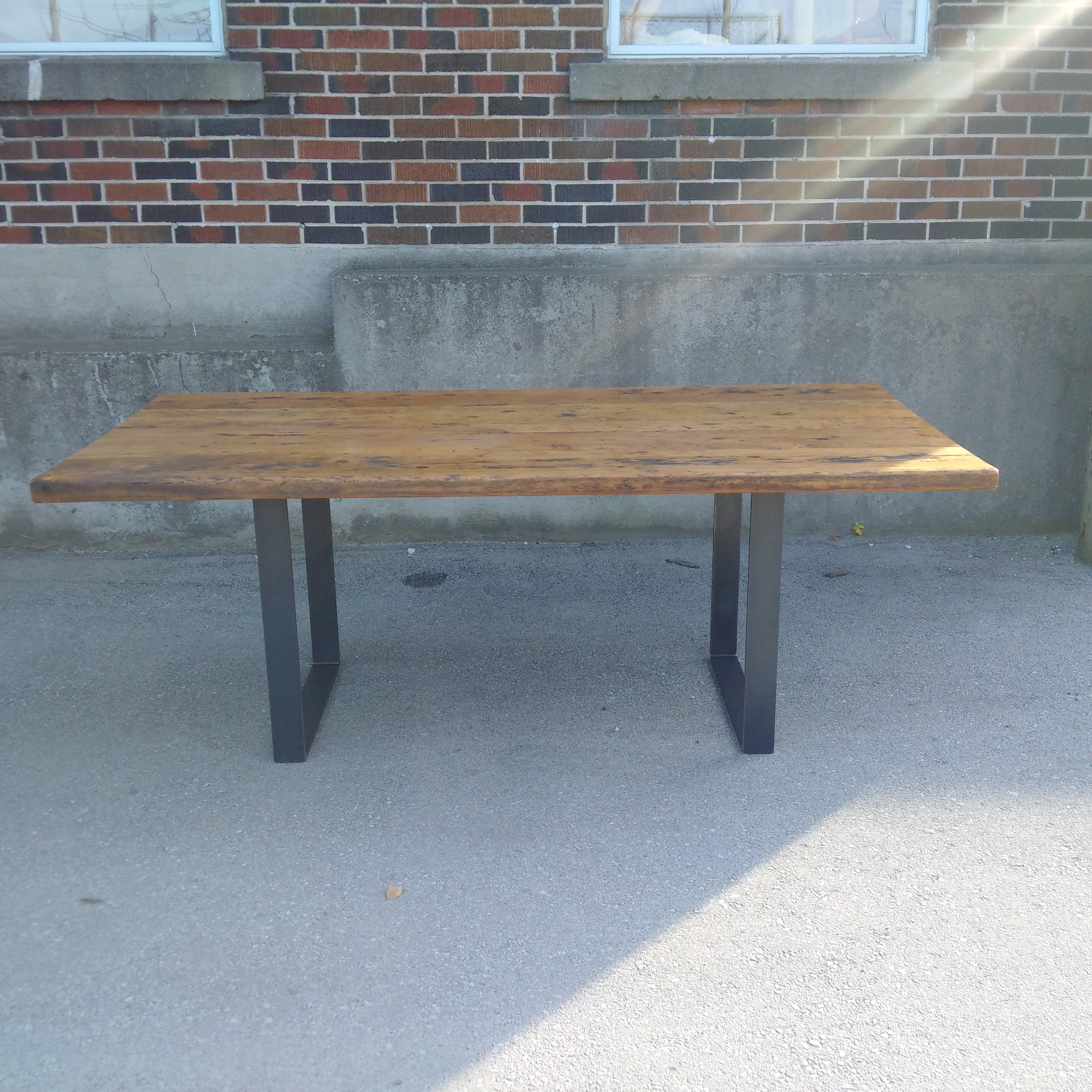 Reclaimed Hemlock Top with Square Steel Base