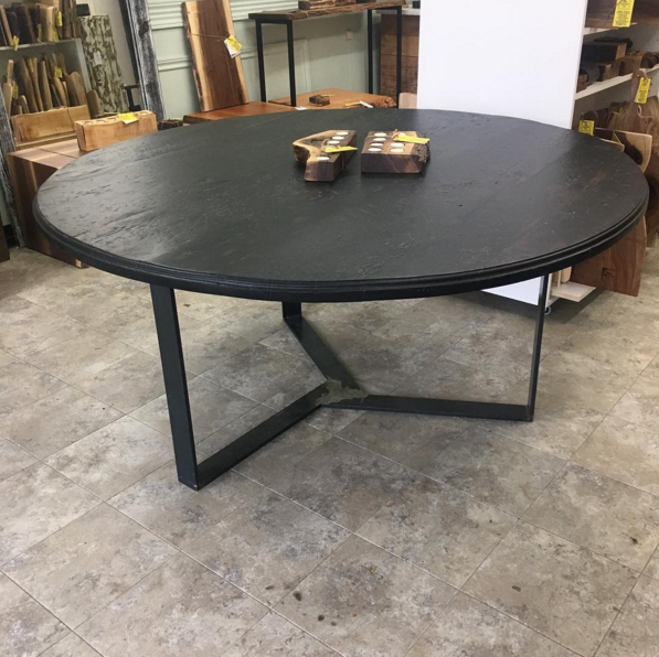Reclaimed Hemlock Round Top with Steel Custom Base