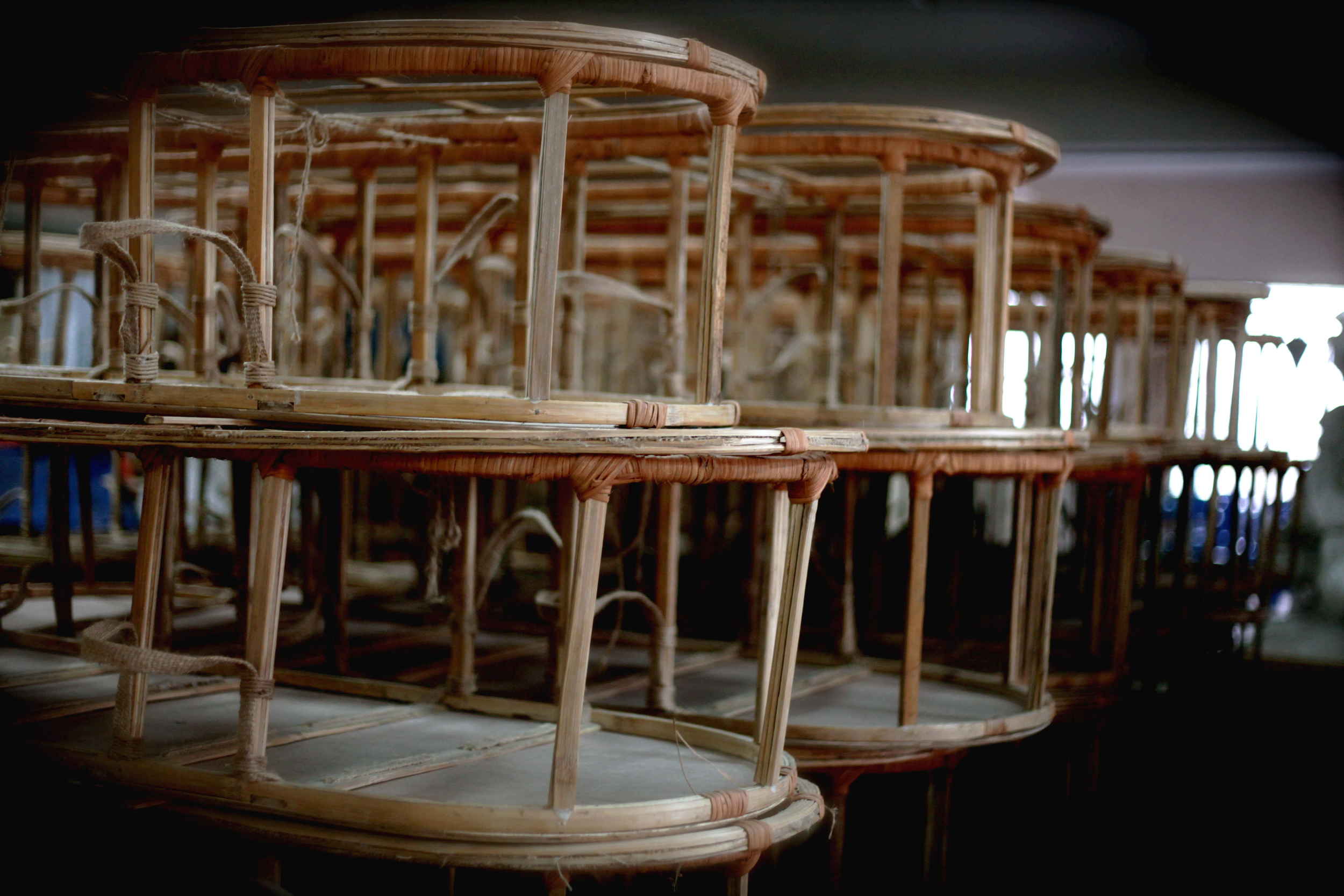  The frames are stored, ready for weaving 