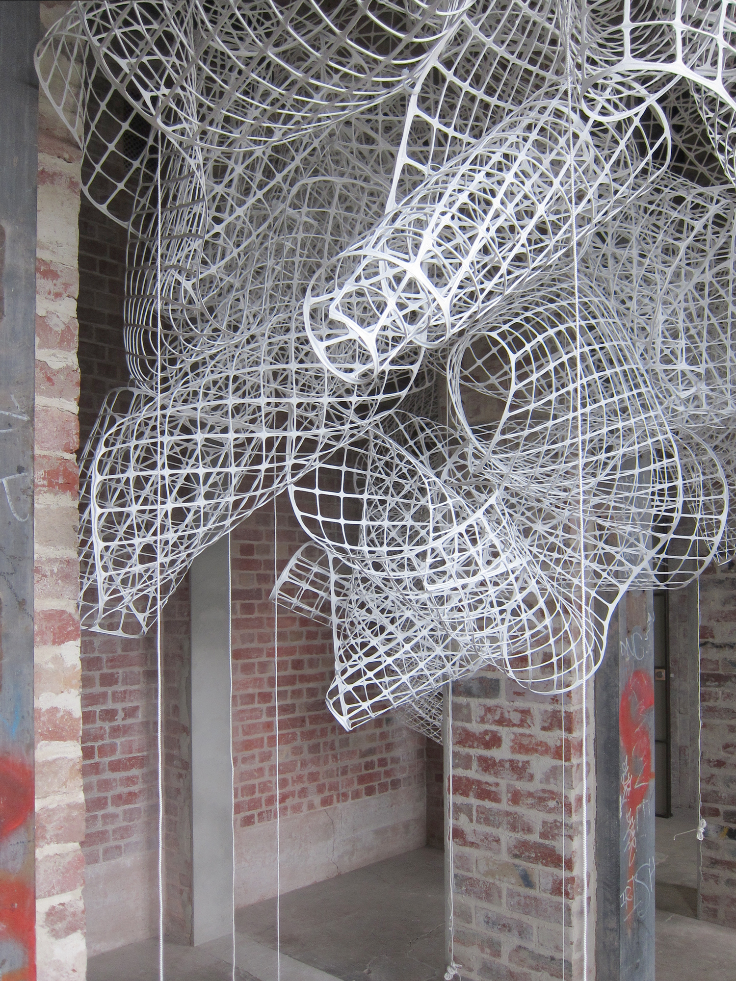   Runnel,  2011. Detail. Finalist in Substation Contemporary Art Prize.  Plastic trellis, rope, light. Dimensions variable. 
