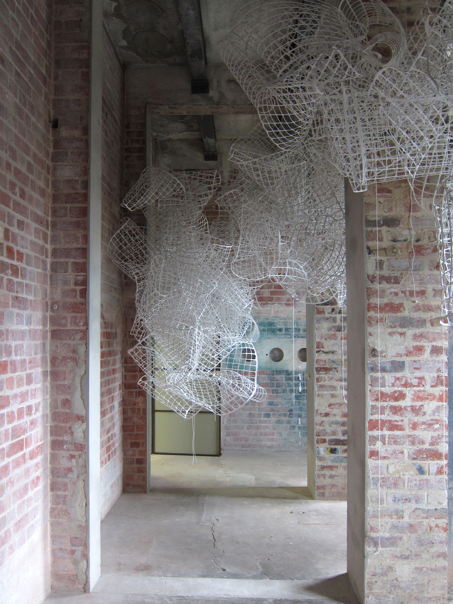   Runnel,  2011. Finalist in Substation Contemporary Art Prize.  Plastic trellis, rope, light. Dimensions variable. 