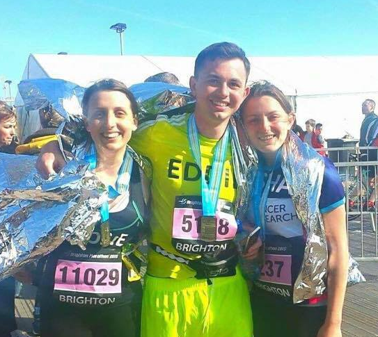 Rose (Left) and Edd (Centre) having completed the Brighton Marathon in April 2015