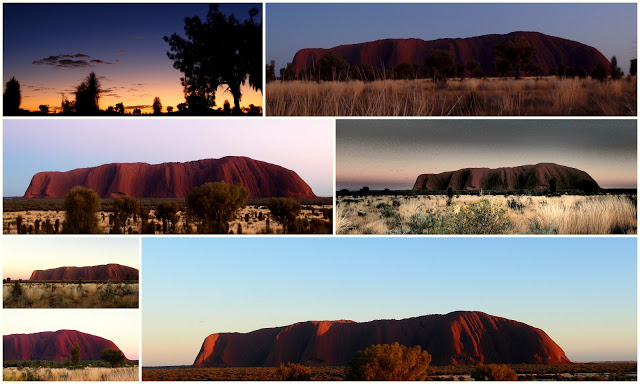 The different colors of Uluru at sunrise