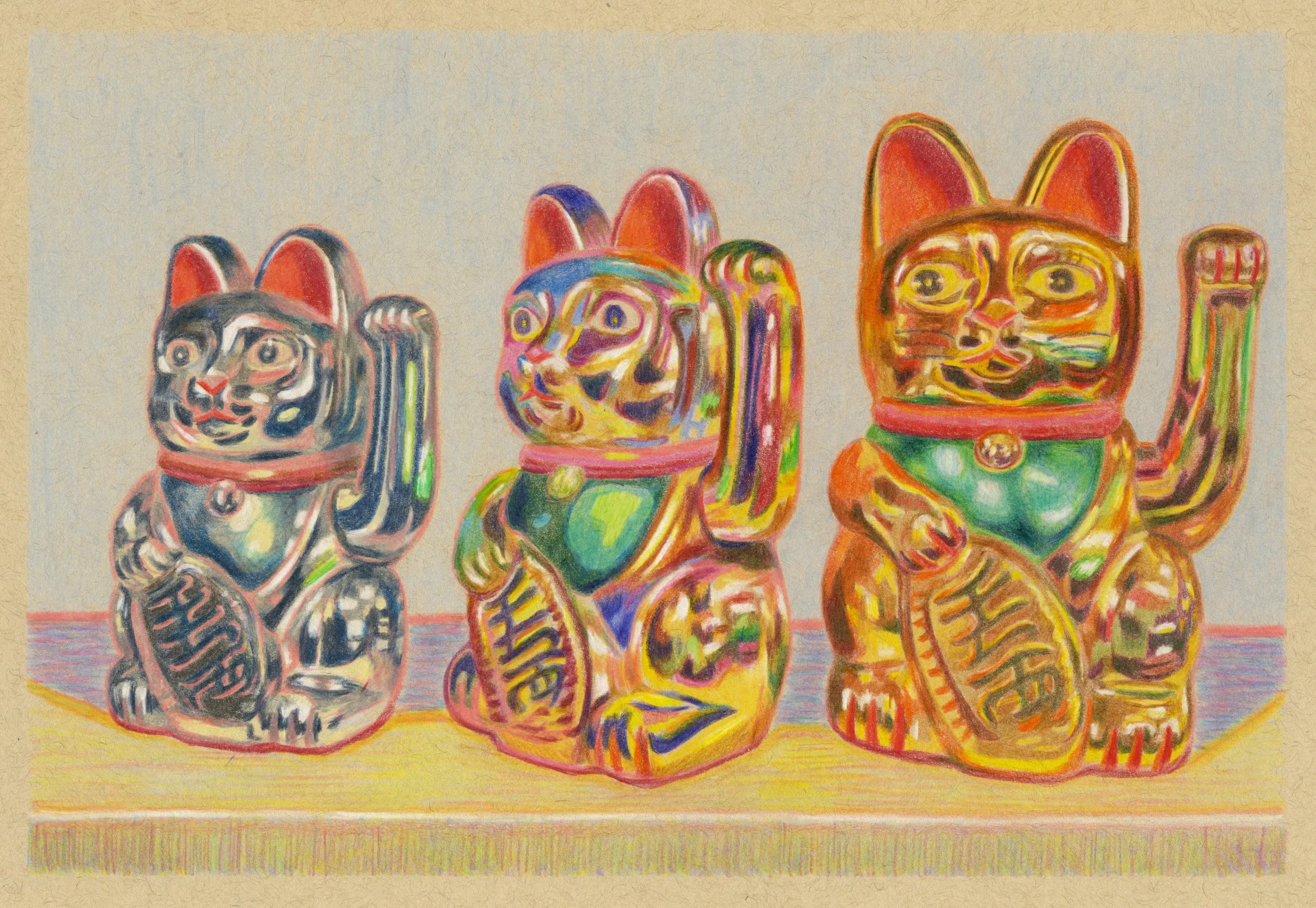 Three Beckoning Cats (study)