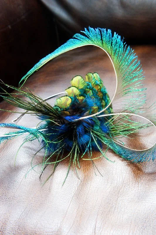 Peacock feather pad with peacock sword feathers
