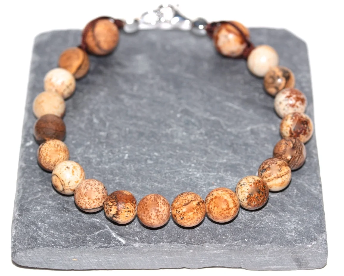 Bracelet en Jaspe Brun et Argent 925