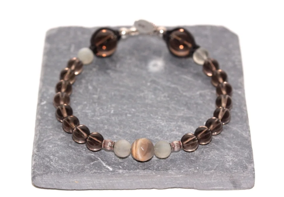 Smoked Quartz and Moon stones with 925 silver from JAWERY