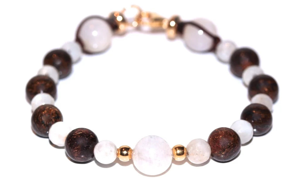 Bracelet en Bronzite et Pierre de lune