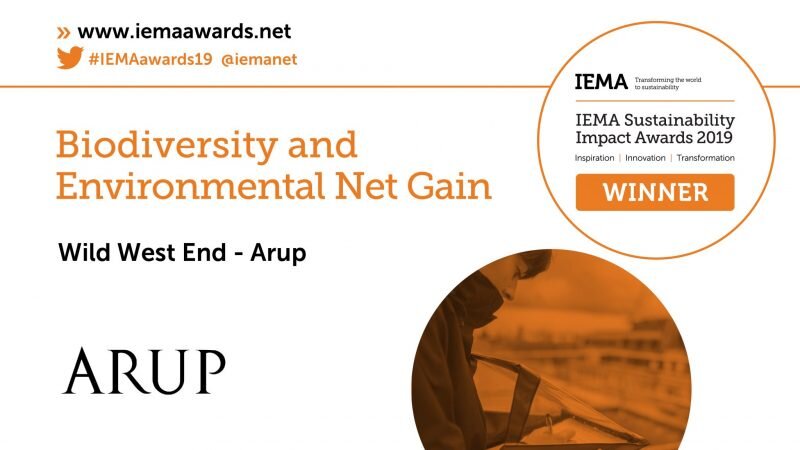   Award Category:  Biodiversity and Environmental Net Gain   Awarding Body:  IEMA   Project:  Wild West End   Partner:  Arup   Year:  2019         