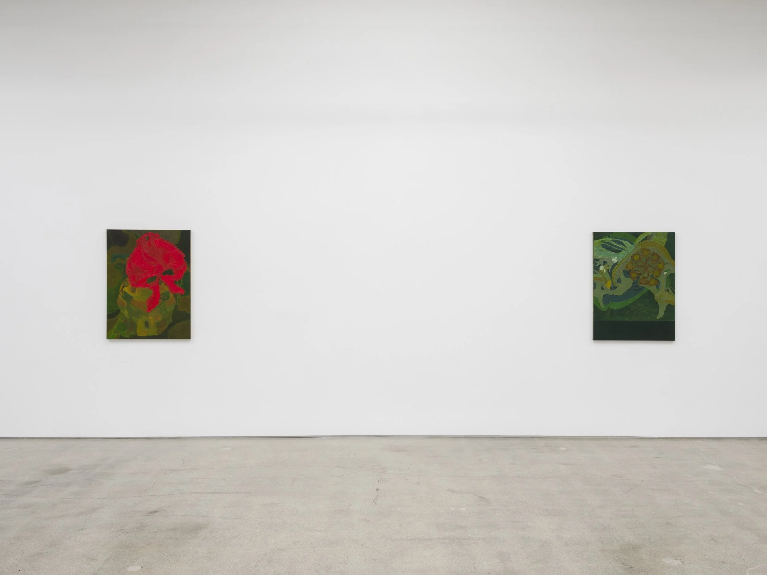 Installation view of Randy Wray: Hothouse at Karma, Los Angeles, 2026, showing multiple paintings across the gallery wall.