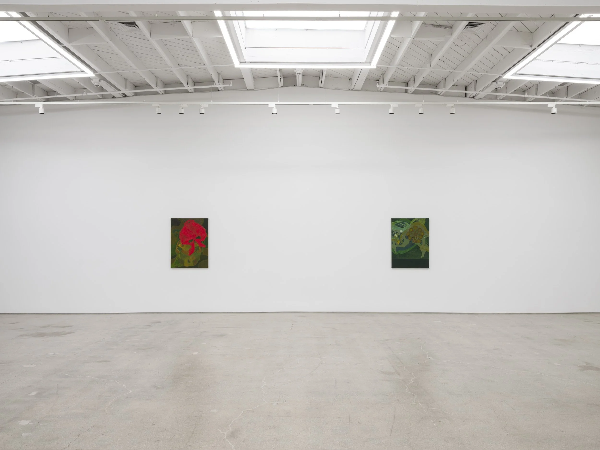 Installation view of Randy Wray: Hothouse at Karma, Los Angeles, 2026, showing multiple paintings  on gallery wall.