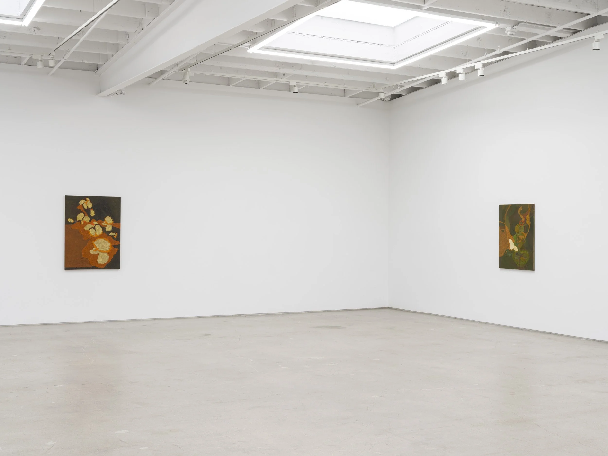 Installation view of Randy Wray: Hothouse at Karma, Los Angeles, 2026, showing corner view of multiple paintings across the gallery walls.
