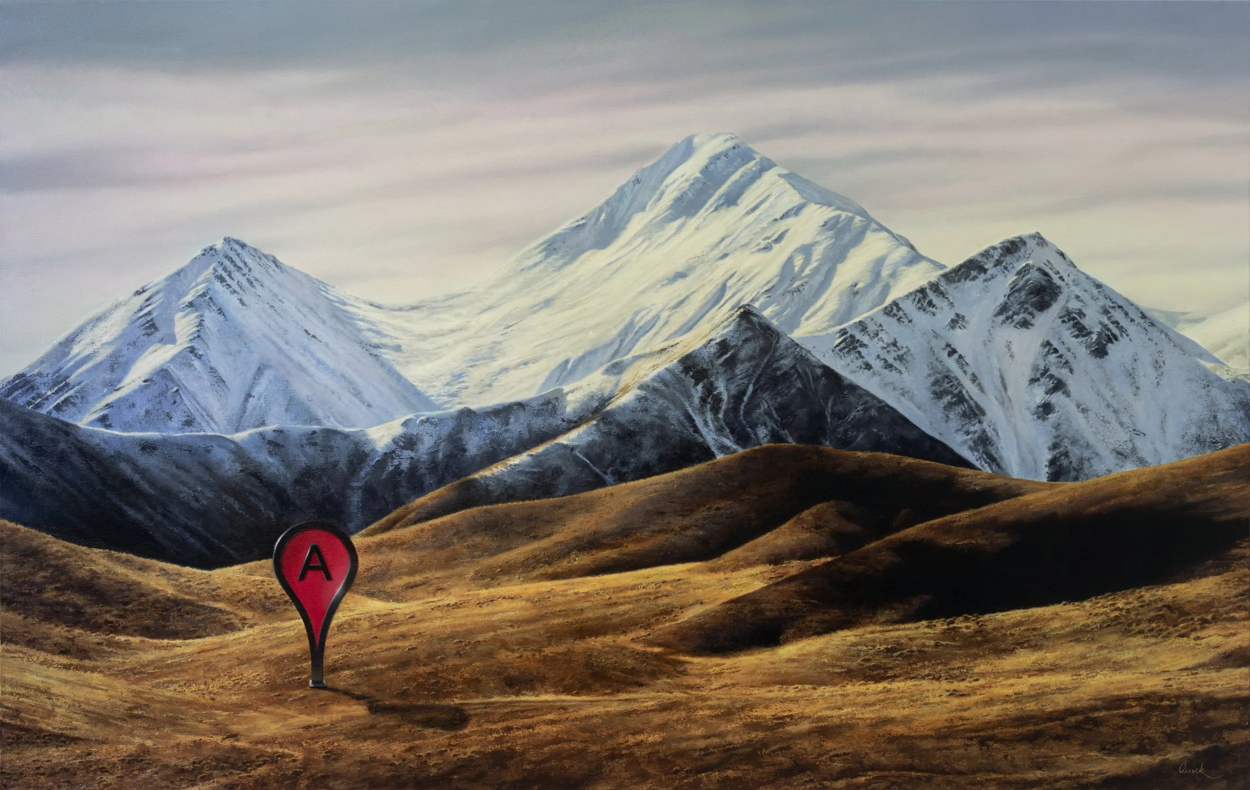 Google map pin dropped in a primordeal landscape