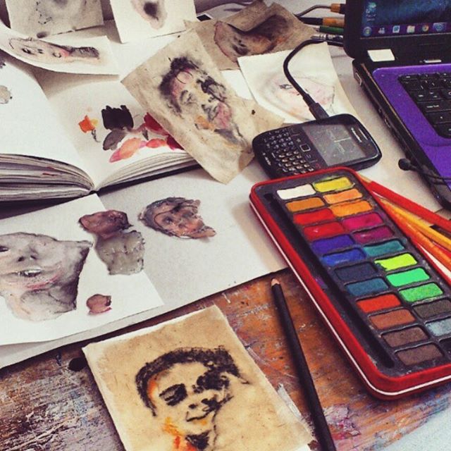Seeing sixth formers getting excited about foundation makes me want to do it all over!  Can't believe this is almost 4 years ago! #foundationartanddesign #watercolour #portraits #stitch #studio #artstudio #studiospace