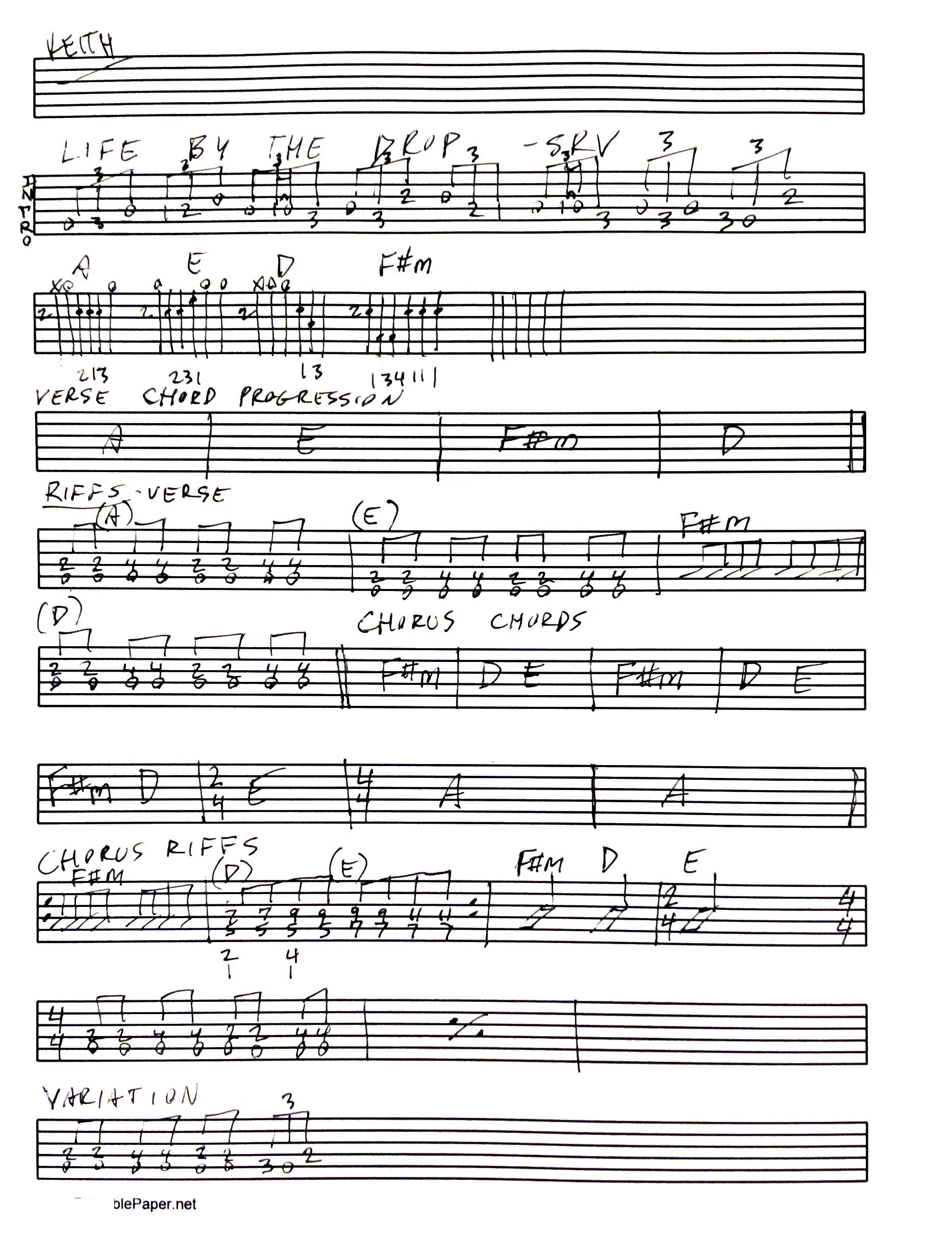 Stevie Ray Vaughan- Life by The Drop guitar lesson. Tab & Chords