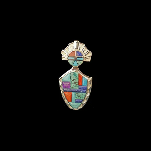 Native American Navajo Calvin Begay yei figure pendant cobblestone inlay. 2 1/4"H #MW02