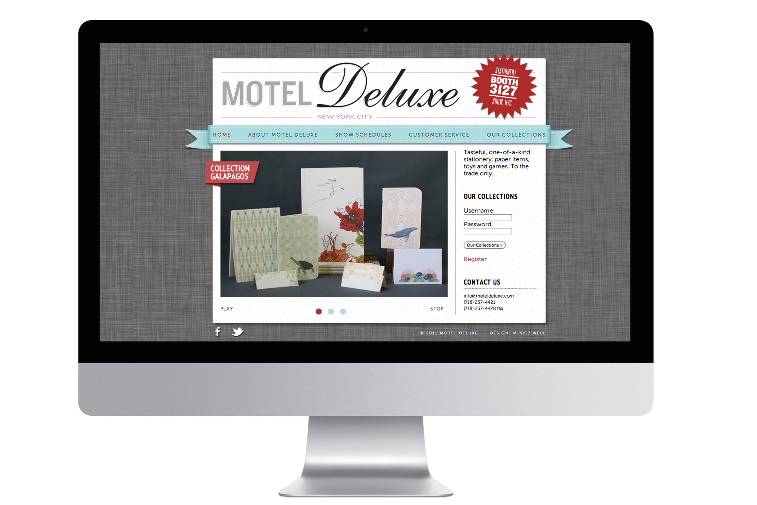 MOTEL DELUXE This wholesale-only business needed a password-protected website so customers could log on and place orders. All merchandise was shot in elaborate still lifes to create an editorial look and feel.