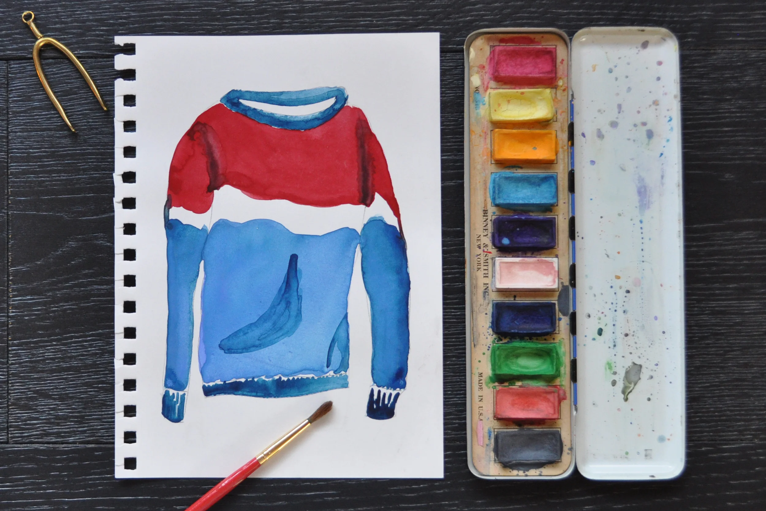 ILLUSTRATION When the computer screen gets too bright, I like to step away and work with watercolors. The medium is unpredictable and lets me know who's the boss. Translating an idea in my head to paper, without the perfection of a computer, always gives me a new perspective. That mindset has helped generate many new ideas.