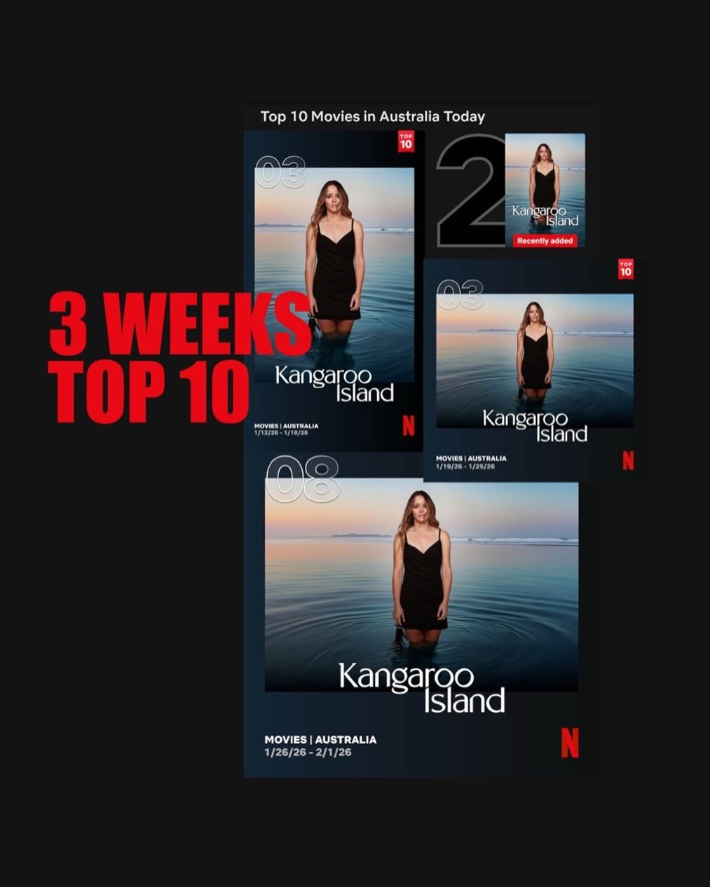 While the Australian film industry speaks to itself, the best films speak to audiences.
The fully independent &ldquo;Kangaroo Island&rdquo; spent 3 consecutive weeks in Netflix Australia&rsquo;s Top 10.
A milestone shared by only one other Australian