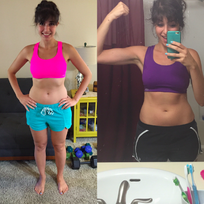 August 10th vs. August 17th! I see little abs popping out! 