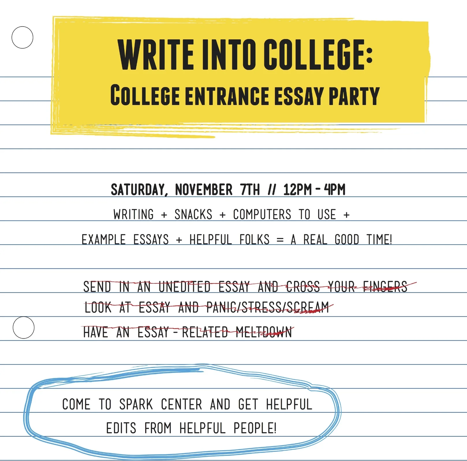 WRITE INTO COLLEGE: College Entrance Essay Party