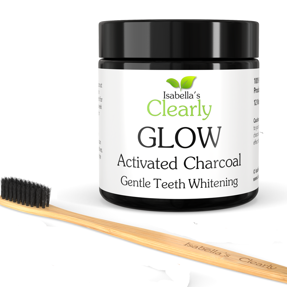 Clearly Glow Teeth Whitening Activated Charcoal Powder + Soft Bamboo Toothbrush