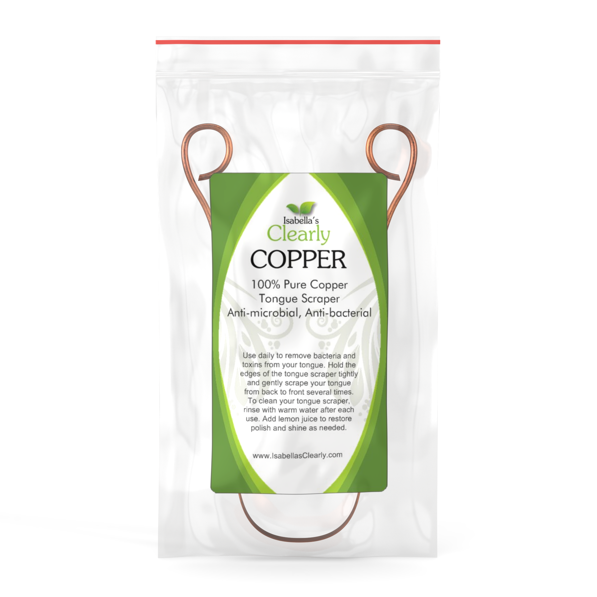 Isabella's Clearly COPPER pure copper tongue scraper and cleaner. Anti bacterial and anti microbial for bad breath treatment. Fight bad breath naturally, Ayurvedic Halitosis treatment detox Ayurveda