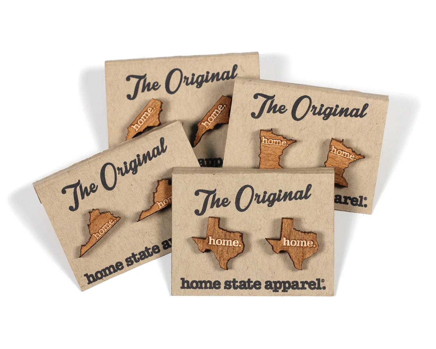 Home State Shape Wood Post Stud Earrings