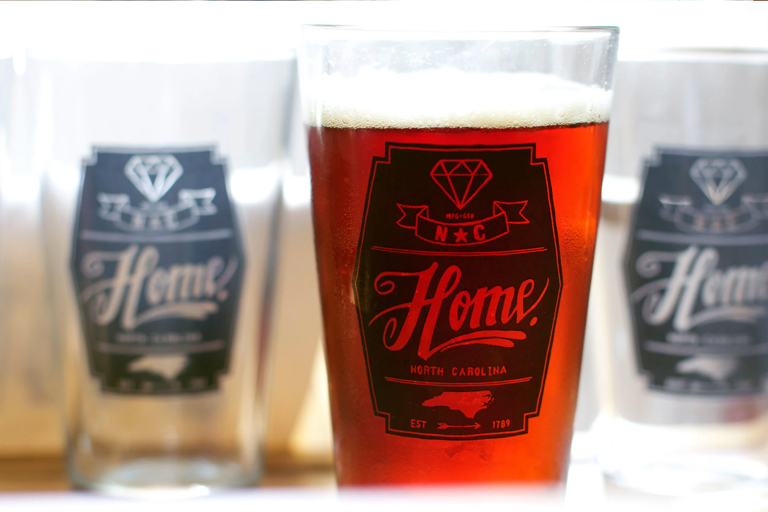 NC Home Diamond Pint Glass North Carolina Home State Apparel