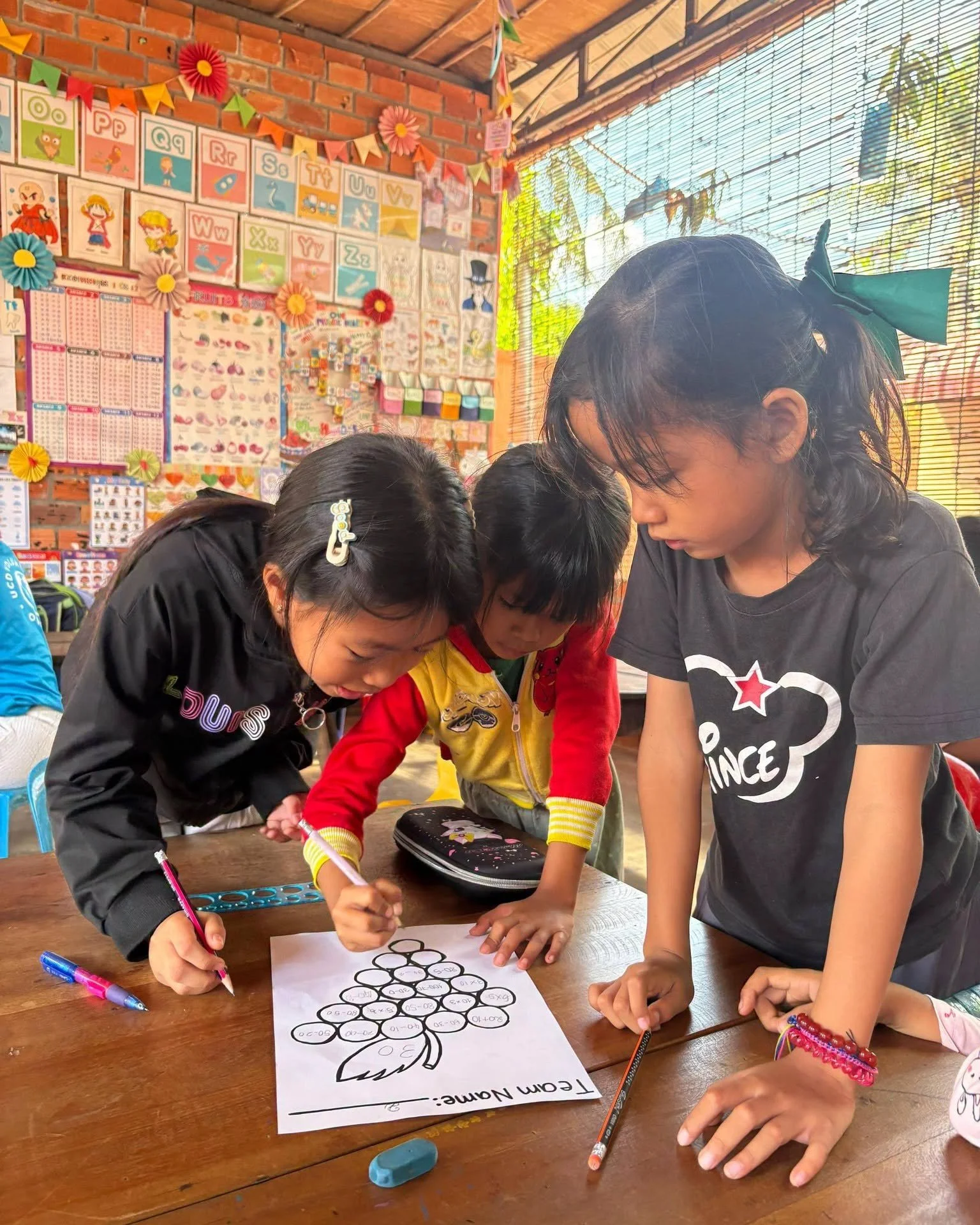 Students filling in a worksheet