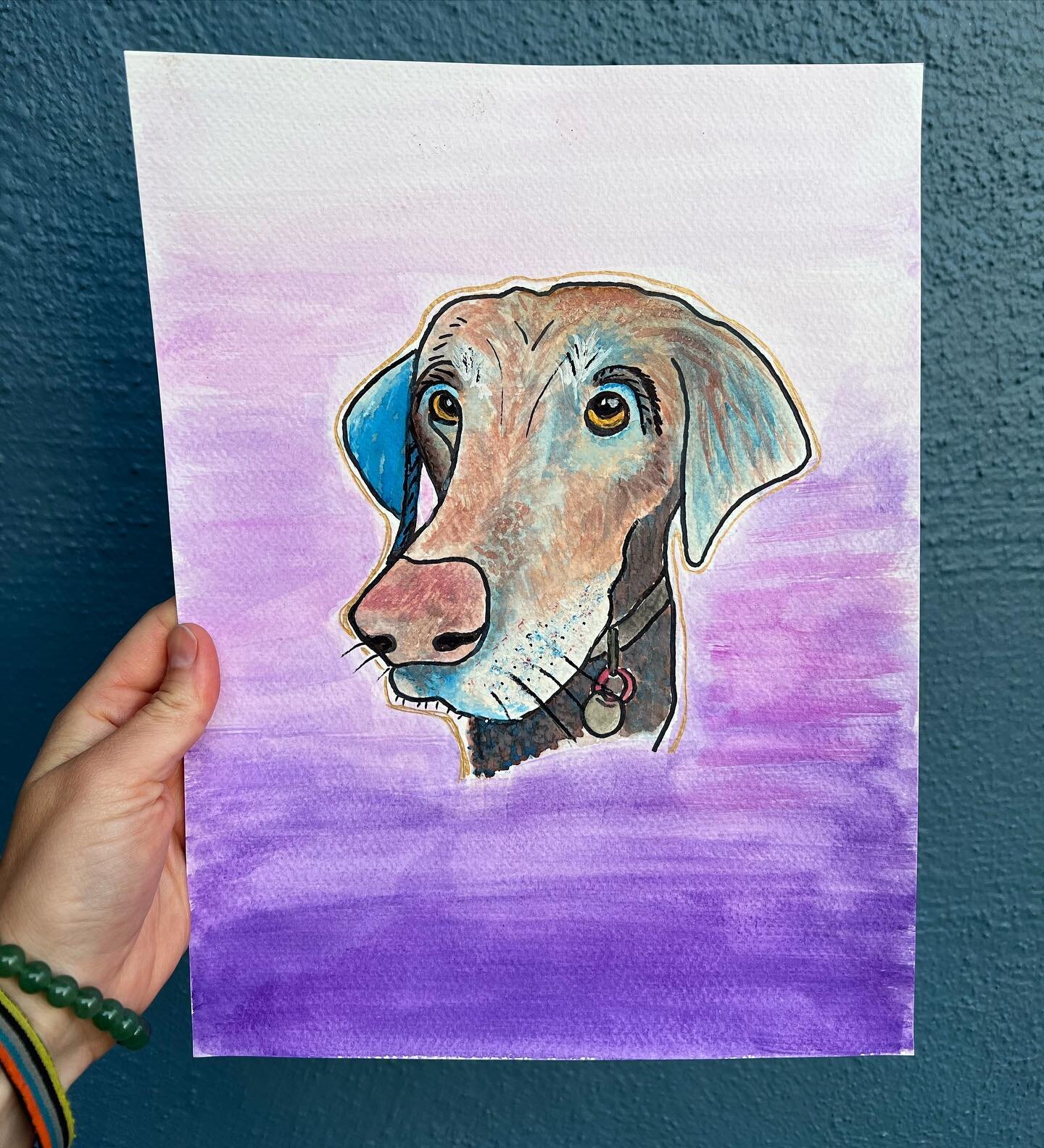 Ollie portrait by the lovely and talented @teacherbernadetteq Q&rsquo;s Mom. Thank you so much, Ollie and I love this beautiful painting 🩷💜💙