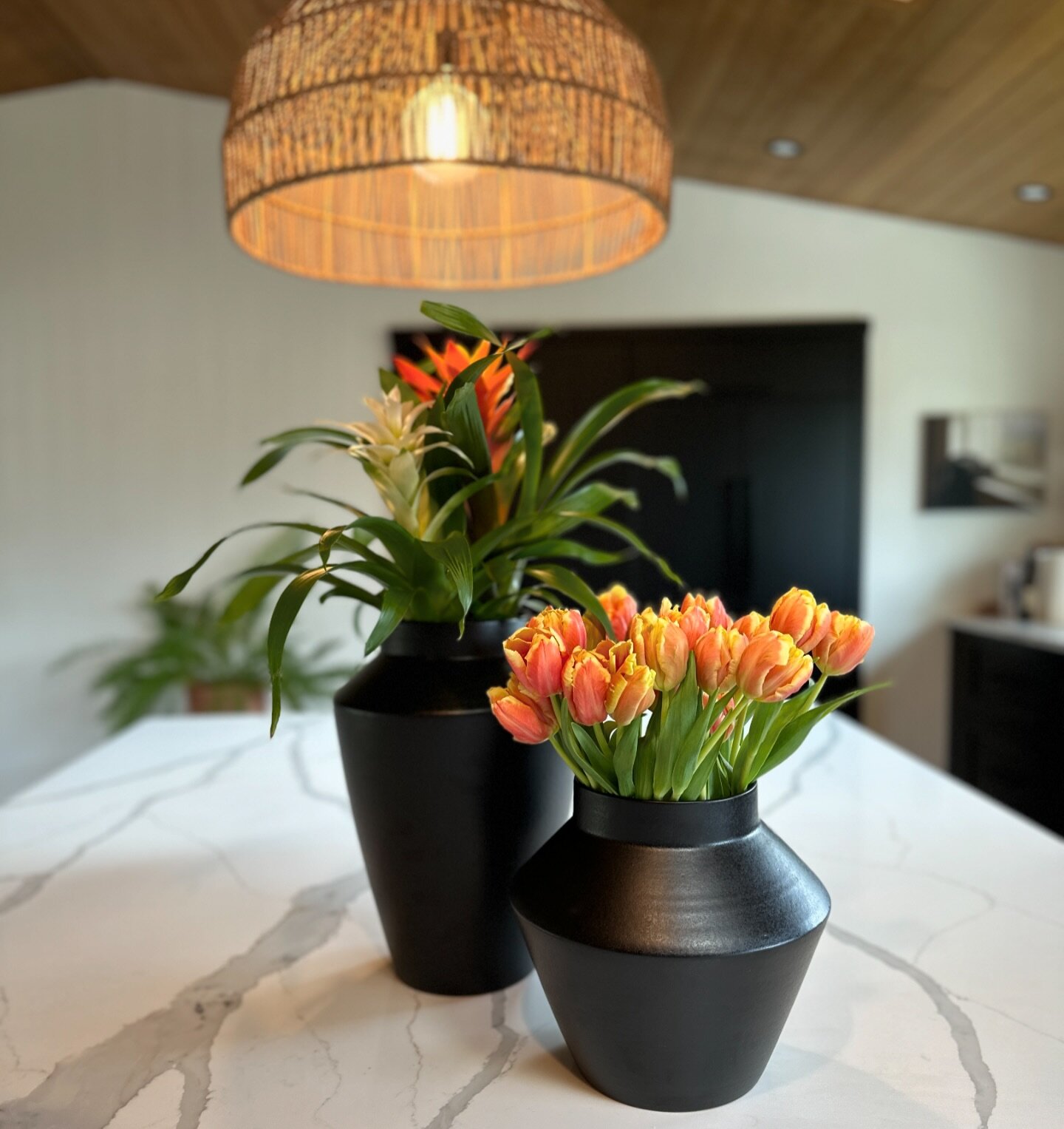 Tulips &amp; bromeliads&hellip;. 💛🧡
A modern take on an Easter centrepiece 🐣
Happy Easter everyone! 🌟

#happyeaster #grateful #family #weekendvibes #bromeliads #tulips #springflowers #yyj #yyjdesign #yyjdesigner