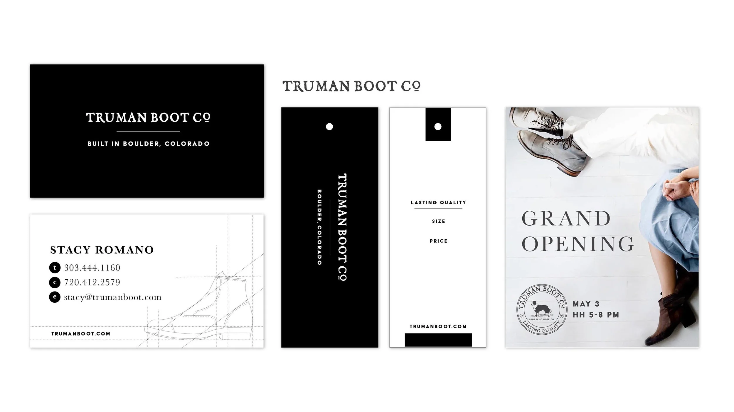 Stephanie Wencl illustrated architectural drawings for custom marketing materials and business cards for Truman Boots in Boulder, CO.