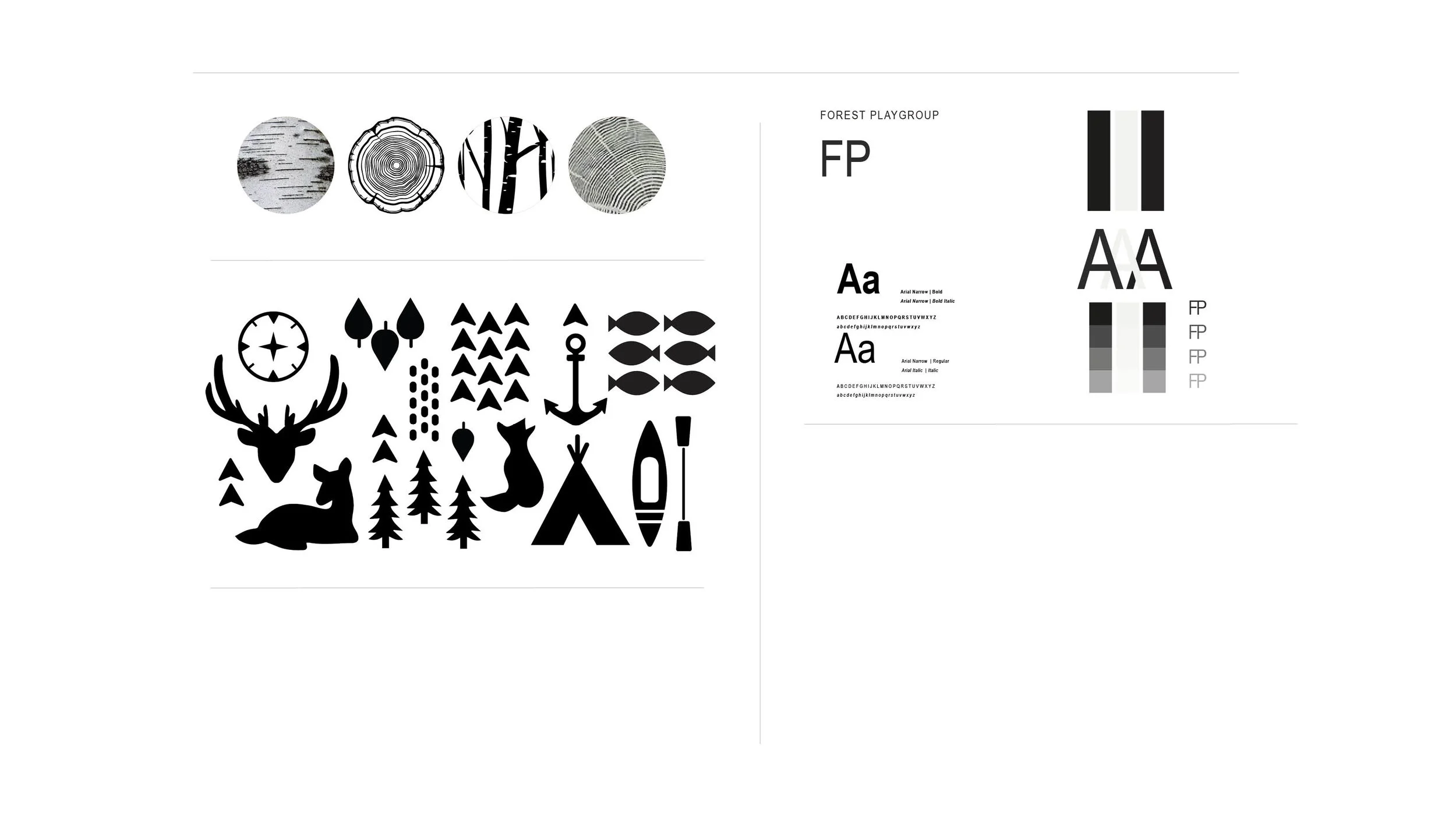 Typography and illustrations were paired by Stephanie Wencl for Forest Playgroup Branding.