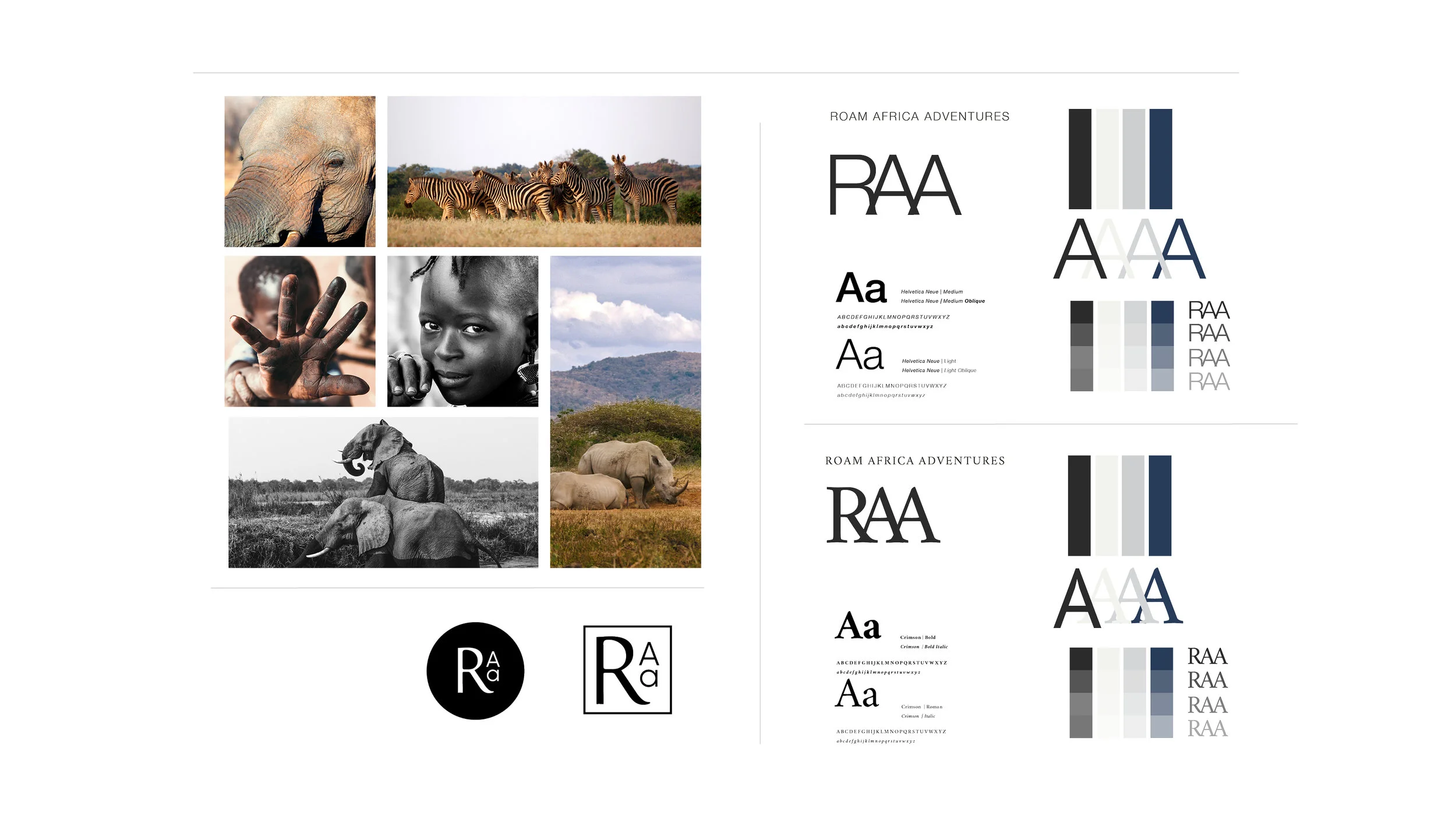 Stephanie Wencl, graphic designer for SW Designs created Roam Africa Adventure (RAA’s) logo design, supporting assets, marketing materials and squarespace website.