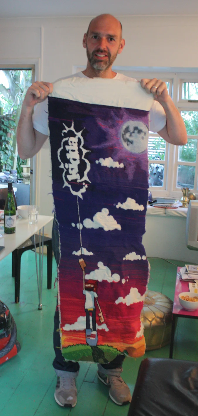 Ste with the hand made Kidda tapestry that took months.