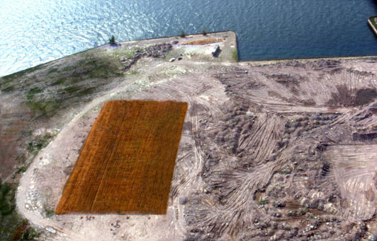 Aerial view of abandoned landfill site near Battery Park.