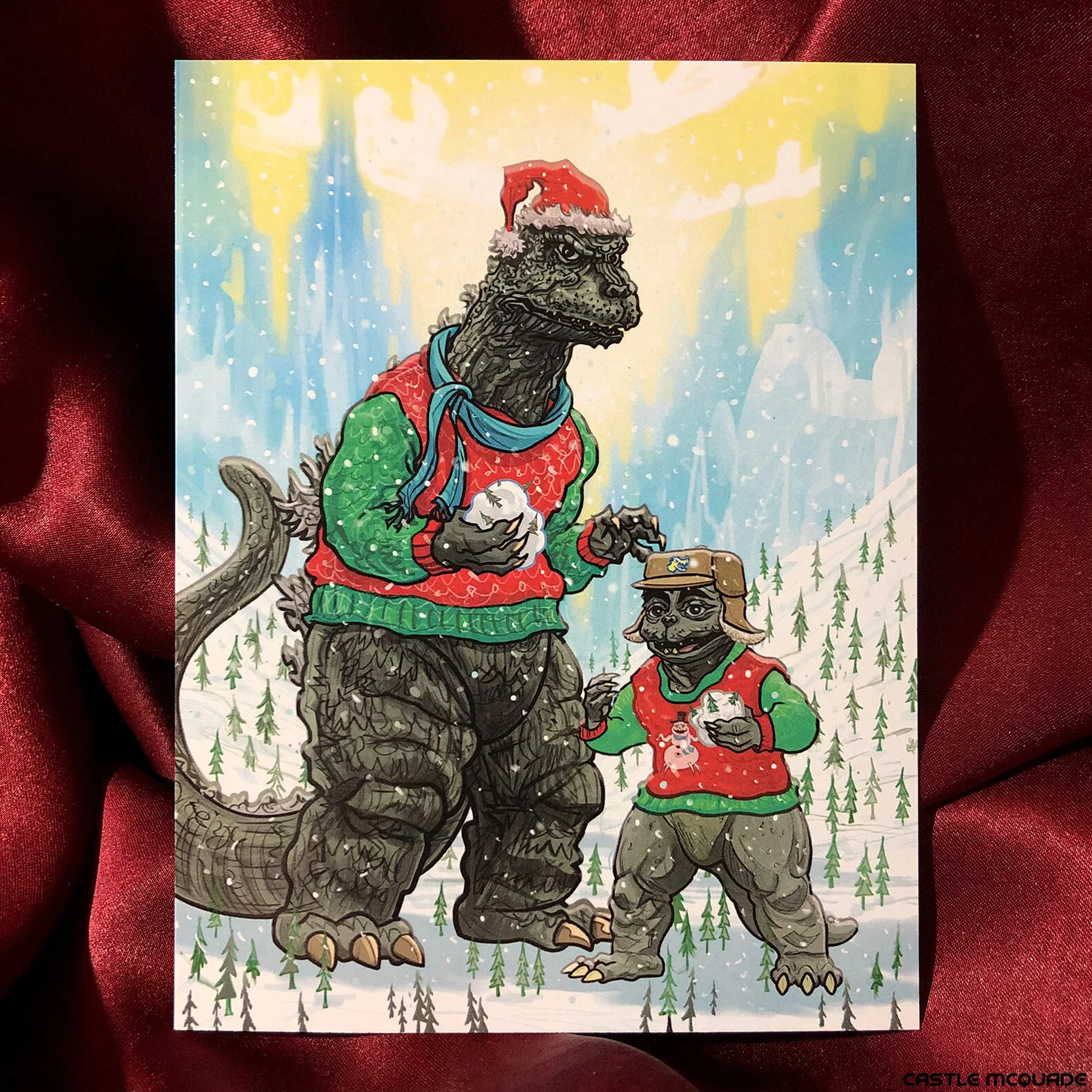 Godzilla Monster Island Christmas Card Castle McQuade.jpg
